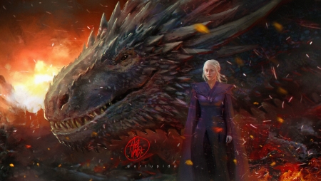 Mother of dragons - game of thrones, girl, daenerys targaryen, artupida, fantasy, mother of dragons, princess, art, luminos