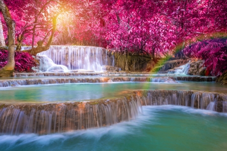 Beautiful Place - nature, waterfalls, sunshine, trees