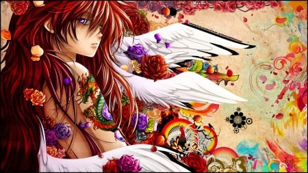 Floral Anime Angel - anime, floral, angel, beautiful