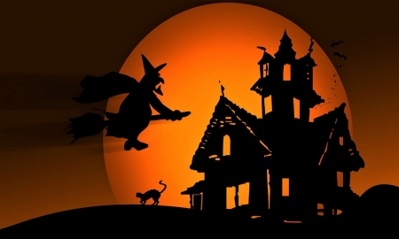 Happy Halloween!! - Moon, Cat, Witch, Haunted House, Halloween