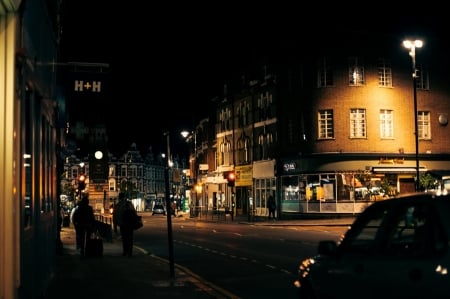 night in london - street, london, car, building