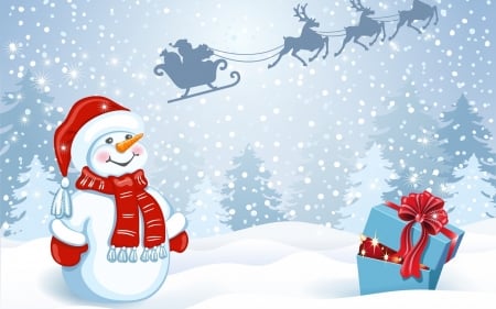 Merry Christmas! - snowman, new year, craciun, hat, winter, christmas, santa, reindeer, sleigh, card