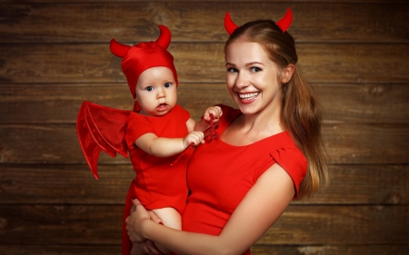 Happy Halloween! - copil, child, horns, boy, costume, woman, halloween, mother, demon