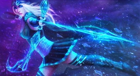 Ashe the Frost Archer - frost archer, purple, girl, luminos, blue, ashe, magicnaanavi, fantasy