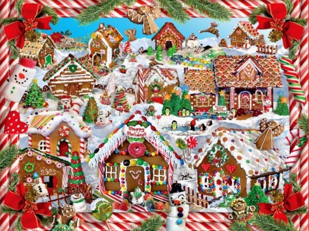 Gingerbread Village Christmas - fantasy, village, abstract, christmas, gingerbread