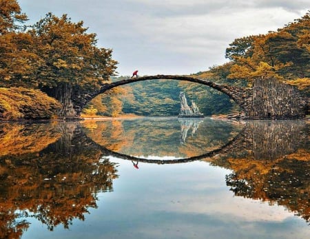 Autumn Bridge - autumn, bridge, trees, river