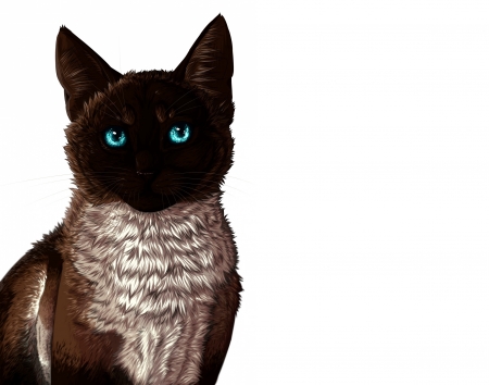 Cat - brown, art, cat, blue eyes, animal, fantasy, pisica