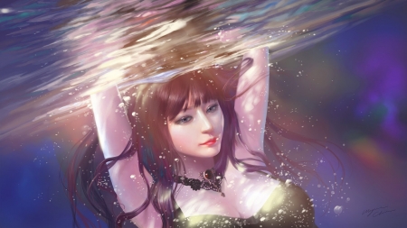 Underwater - summer, water, wayne chan, girl, blue, fantasy, asian, luminos, underwater