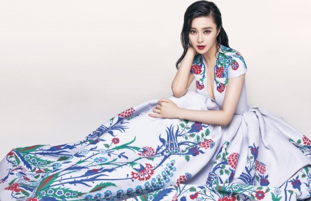 Fan Bingbing - pink, model, fan bingbing, girl, dress, blue, white, asian, woman