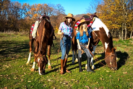 Cowgirls Day . . - girls, western, women, hats, ranch, outdoors, horses, brunettes, cowgirl, fun, female, boots, blondes