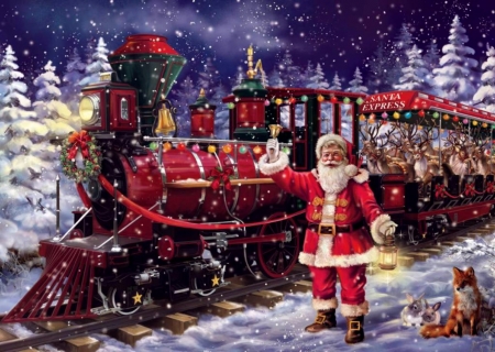 Santa Express Train And Santa - santa, train, christmas, snow