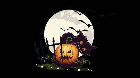 Halloween - pumpkins, cats, halloween, gothic, dark