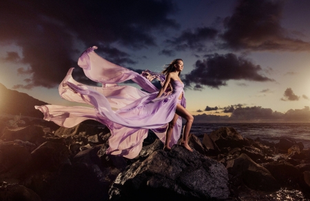 Beauty - wind, woman, model, dress, girl, pink