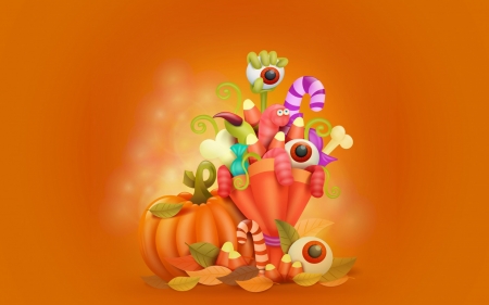 Happy Halloween! - sweets, card, fantasy, halloween, orange, candy, pumpkin, eyes