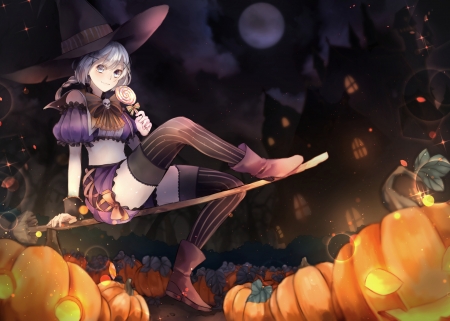 Witch - hat, anime, girl, tagme, pumpkin, orange, witch, black, manga, halloween