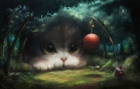 :) - eyes, cat, fantasy, pisica, kitten, cute, art, luminos, lillipuzian