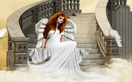 Lovely Angel - white, wings, fantasy, angel