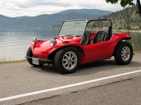 beach buggy - road, car, beach, buggy