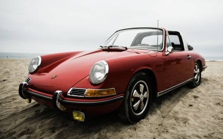 old porsche on beach - german, porsche, car, beach