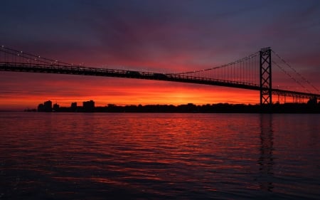 bay sunset - cool, bay sunset, fun, bridge, ocean, nature