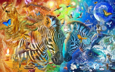 Children's fantasy - blue, adrian chesterman, childrens fantasy, creative, orange, zebra, animal, cute, art, luminos