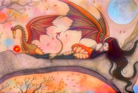 Winds of Autumn - attractions in dreams, paintings, girl, weird things people wear, fall season, leaves, moons, dragon, autumn, halloween, fairy, love four seasons, draw and paint