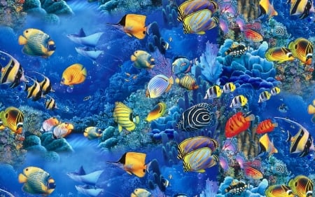 Underwater - summer, ocean, art, fantasy, fish, sea, luminos, colorful, underwater, adrian chesterman