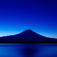 Blue volcano at nightfall