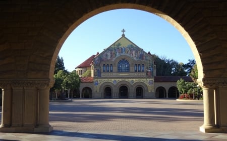 Church in Stanford University, California - arch, christianity, church, gate