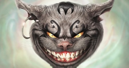 Dark Cheshire - smile, fantasy, pisica, dark cheshire, luminos, cat, omrikoresh