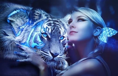 Totem - lulebel, girl, luminos, totem, tiger, fantasy, tigru