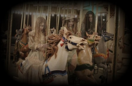 Ghostly Carousel Ride - carousel, horses, ride, haunted, night, ghosts, spooky