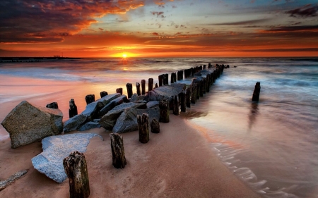 Ocean Sunset - nature, sky, ocean, beach, clouds, sunset, sea