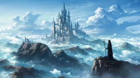 Castle - manga, fantasy, anime, blue, cloud, tomaknights, castle