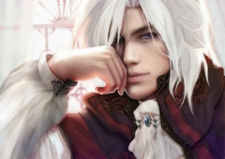 Lysander - negshin, man, vampire, fantasy, white, hand, red, face, lysander, luminos