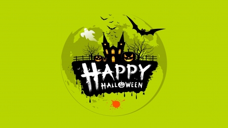 Happy Halloween - halloween, vector, bats, digital art, green background