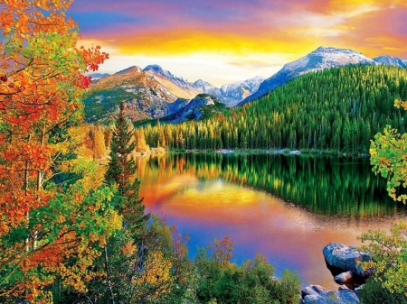 Colorado Park Reflection - trees, nature, lake, forest, mountains, reflection, park, sky