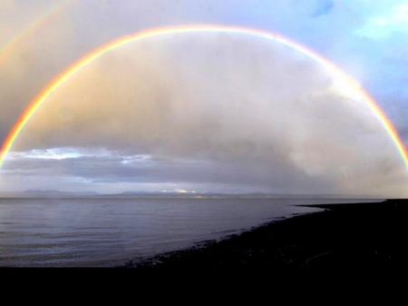 Full Rainbow - nature, rainbow, sky, sea