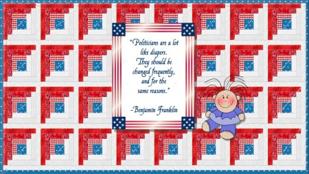 Politicians and Diapers - quilt, white, blue, red, quote