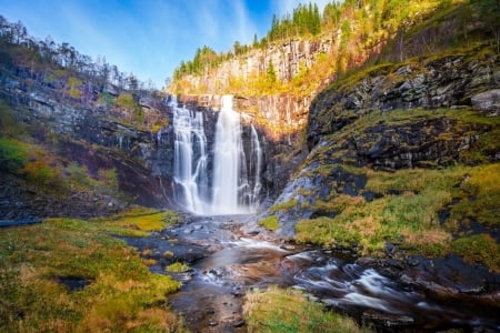 Waterfall - waterfall, sky, tree, nature