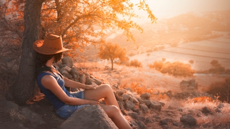 waiting - woman, nature, sunshine, mountain