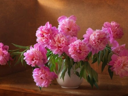 Flowers with Still Life - flowers, vase, nature, pink, still life, peonies