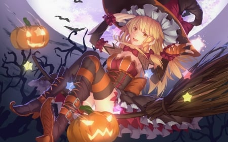 Kirisame Marisa - girl, pumpkin, witch, halloween, touhou, tagme, orange, anime, manga, kirisame marisa