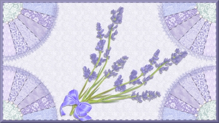 Lavender and Lace - quilt, bow, lavender, fans, lace