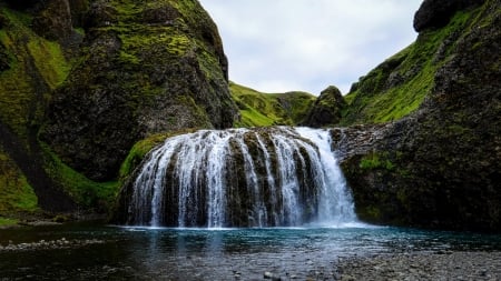 Waterfall - waterfall, tree, nature, grass