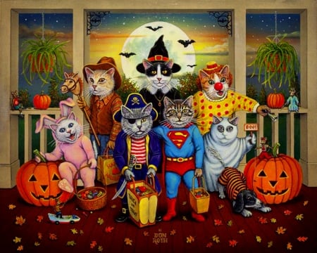 Halloweenies - moon, ghost, pumpkins, artwork, superman, perman, cat, witch, bats