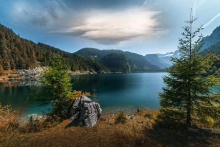 Beautiful place for the rest time - water, lake, tree, mountain