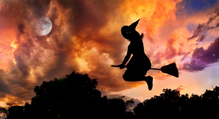 Halloween witch - moon, autumn, sky, scary, night, halloween, witch, fall, october, clouds, flight, fear