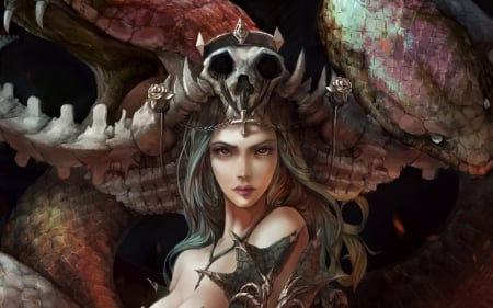 Dark Queen - skull, bones, art, girl, dark queen, fantasy