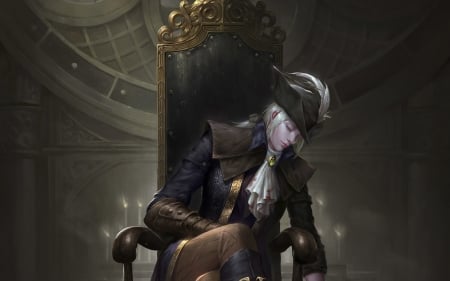 Injured - hat, throne, fantasy, injured, wenfei ye, man, dark, luminos